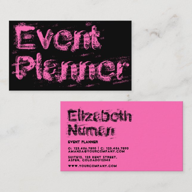 Carte de visite à typographie grunge rose et noir (Devant / Derrière)