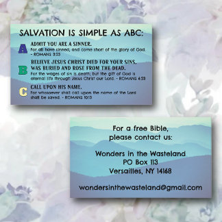 Carte De Visite ABC du salut Évangile Tract Écriture KJV