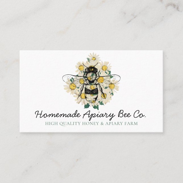 Carte De Visite Abeille à Miel de la Ruche Fleurs de Marguerite Cœ (Devant)