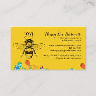 Carte De Visite Abeille à miel dessinée à la main Fleur jaune