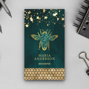 Carte De Visite Abeille à miel Paillettes dorées sarcelle Apiculte