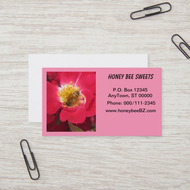 Carte de visite - Abeille à miel sur fleur rose (Devant/Arrière en situation)