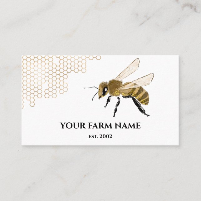 Carte De Visite Abeille Apiariste Ferme d'abeilles Honeycomb Sq (Devant)