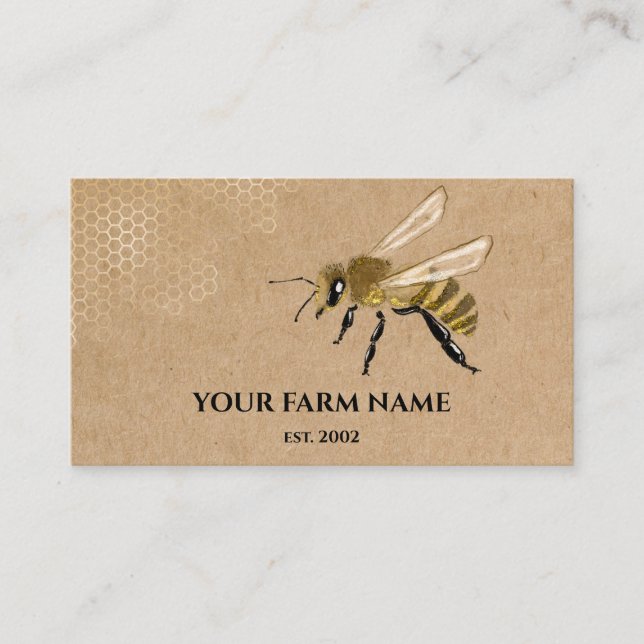Carte De Visite Abeille Apiariste Ferme d'abeilles Honeycomb Sq (Devant)