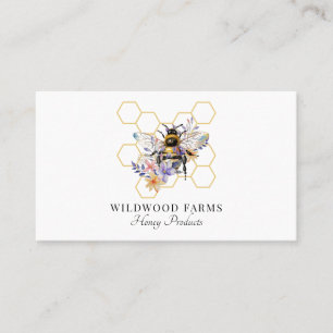 Carte De Visite Abeille aquarelle Floral Honeycomb Logo apiculteur