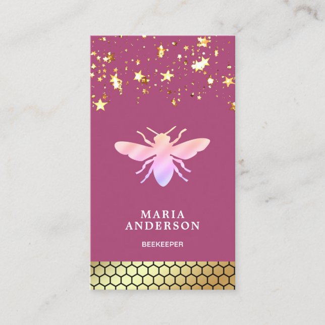 Carte De Visite Abeille de miel rose Confetti Gold (Devant)
