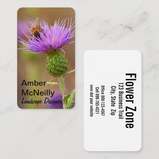 Carte De Visite Abeille Occupée sur la photo de chardon violet (Devant / Derrière)
