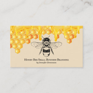 Carte De Visite Abeille Reine Ruisselante sur Alvéoles Beige