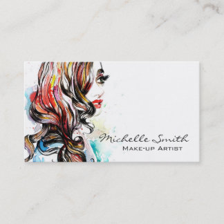 Carte De Visite Abstrait Aquarelle encre coloré femme maquillage
