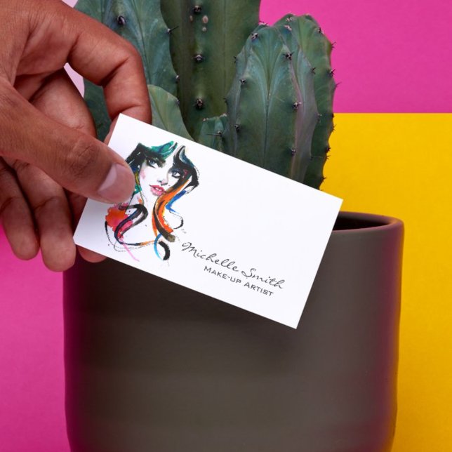 Carte De Visite Abstrait Aquarelle encre couleur femme maquillage  (Créateur téléchargé)