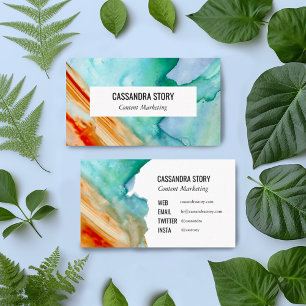 Carte De Visite Abstrait Art peint à la main brosse tracés Turquoi