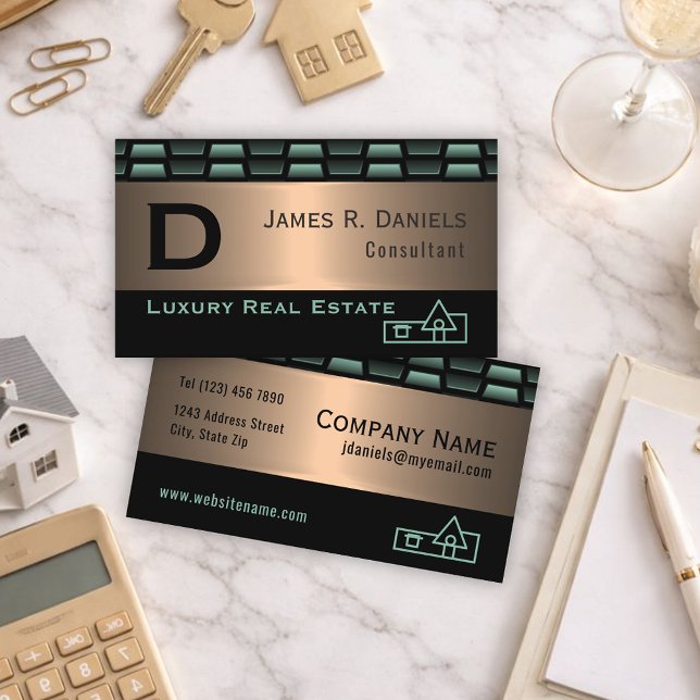 Carte De Visite Abstrait Cuivre Vert Luxe Motif d'Art Métallique (Créateur téléchargé)