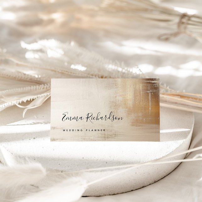 Carte De Visite Abstrait d'or | Élégant (An elegant, faux gold and neutral abstract business card)