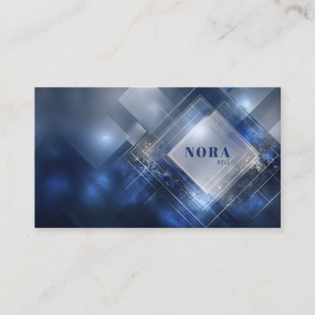 Carte De Visite Abstrait Géométrique Moderne Bleu Or Argent Paille (Devant)