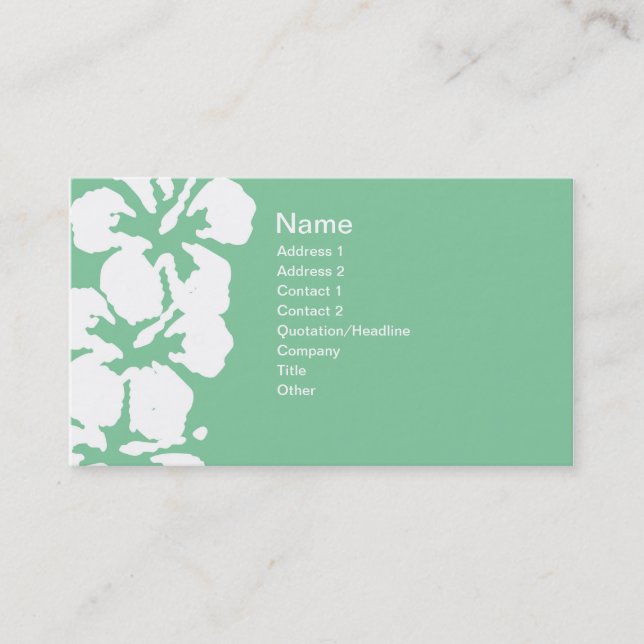 Carte De Visite Abstrait Hibiscus blanc sur vert (Devant)