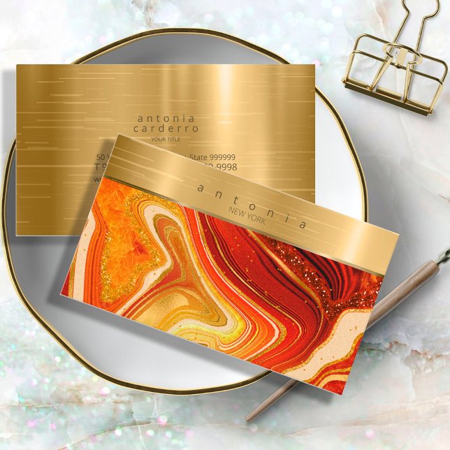 Carte De Visite Abstrait Monogramme Agate Hot Orange ID827 (Créateur téléchargé)