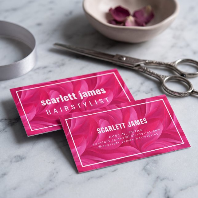 Carte De Visite Abstrait Rose Gras (Simulated business cards on table)