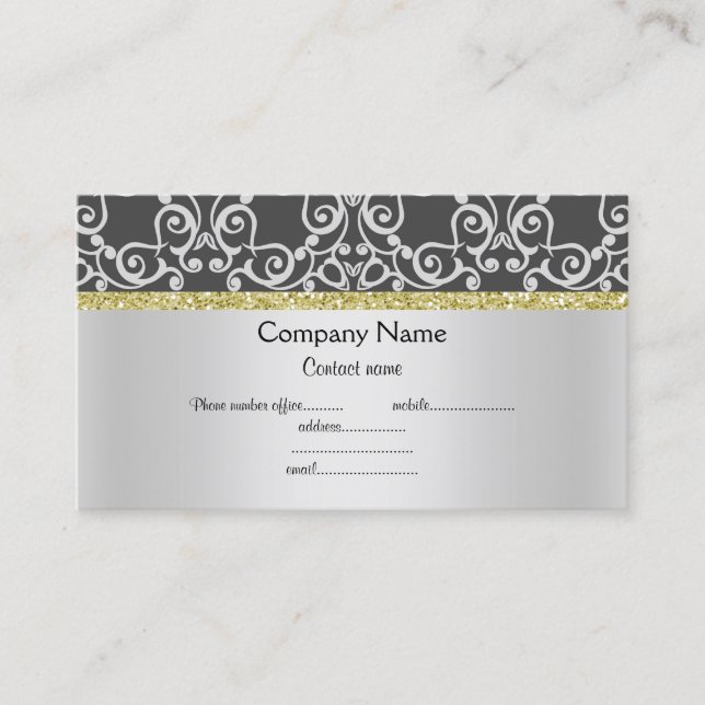 Carte de visite Abstrait Silver Black Gold moderne (Devant)