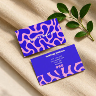 Carte de visite abstraite bleu rose groovy lumineu