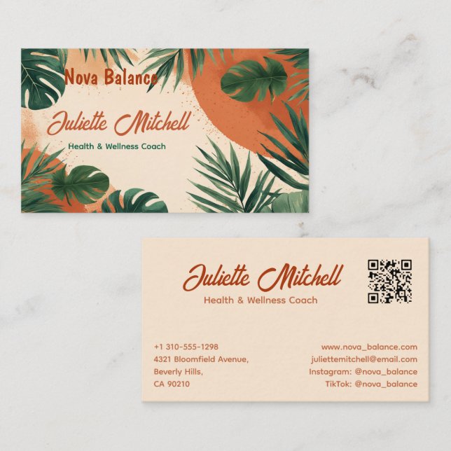 Carte de visite abstraite boho terracotta tropical (Devant / Derrière)