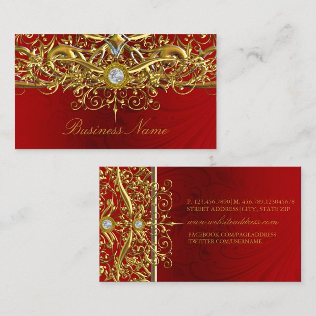 Carte de visite abstraite tourbillon rouge or (Devant / Derrière)