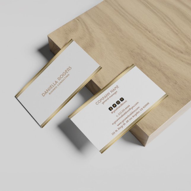 Carte De Visite Accent simple rayure dorée sur fond blanc (Créateur téléchargé)