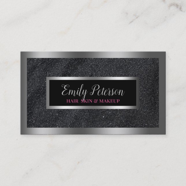 Carte De Visite Accents en argent de Parties scintillant Black Fau (Devant)