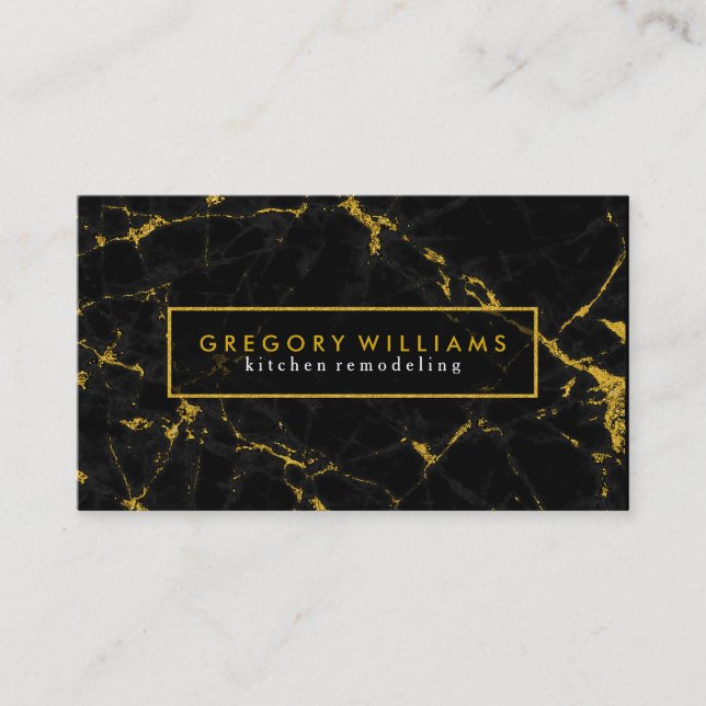 Carte De Visite Accents en or de marbre noir (Devant)