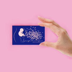 Carte De Visite Accompagnante de naissance bébé rose marine encein