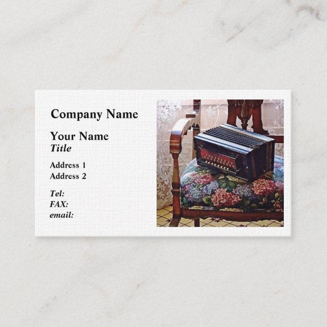 Carte De Visite Accordéon bouton sur chaise avec siège à fleurs (Devant)