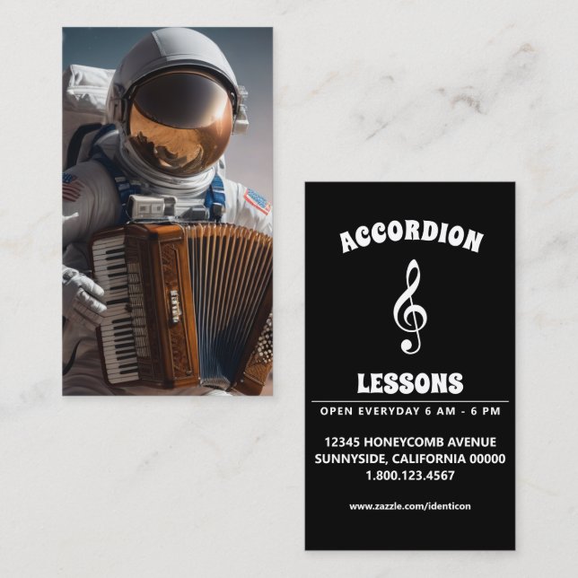 Carte De Visite accordéon jouant astronaute (Devant / Derrière)