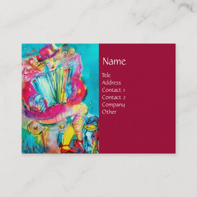 Carte De Visite ACCORDION PLAYER DANS LA NUIT, rouge (Devant)