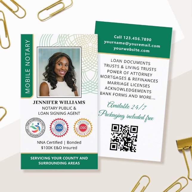 Carte De Visite Accréditation Notaire Public Photo Code QR Vert (Créateur téléchargé)