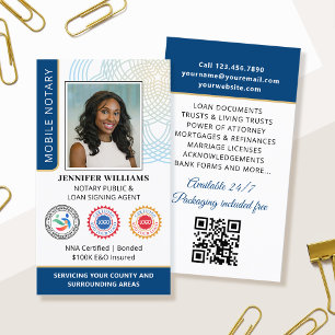 Carte De Visite Accréditation Notaire Public Photo QR Code Bleu