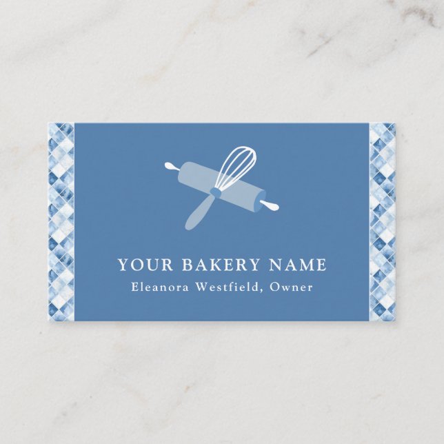 Carte De Visite Accueil Boulangerie Dusty Blue Check Motif (Devant)