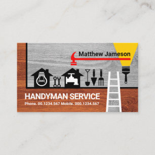 Carte De Visite Accueil Handyman Outils Bordure sur le bois