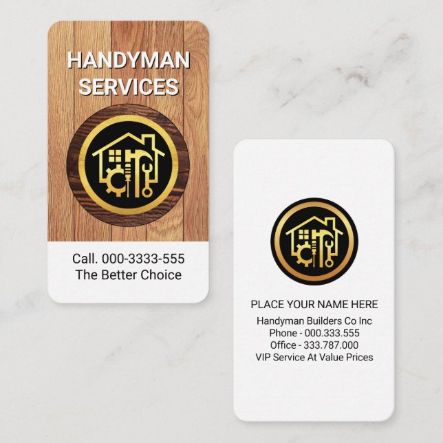Carte De Visite Accueil Handyman Outils sur le bois (Devant / Derrière)