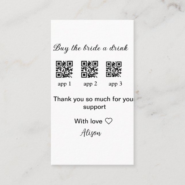 Carte De Visite acheter une boisson acheter mariée scanner QR code (Devant)