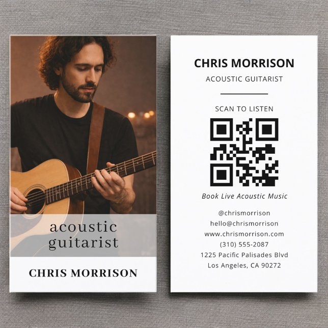 Carte De Visite Acoustic Guitarist Musician QR Code Photo (Créateur téléchargé)
