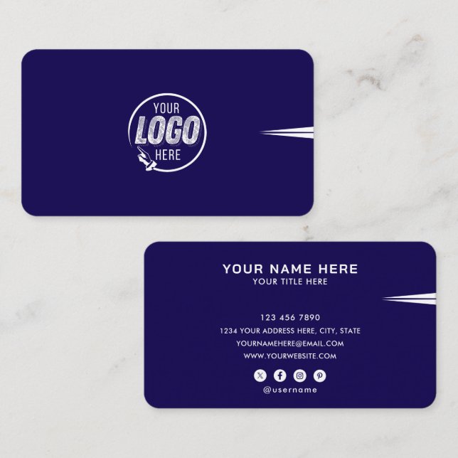 Carte De Visite Add Your Custom Logo Circle Professional Blue (Devant / Derrière)