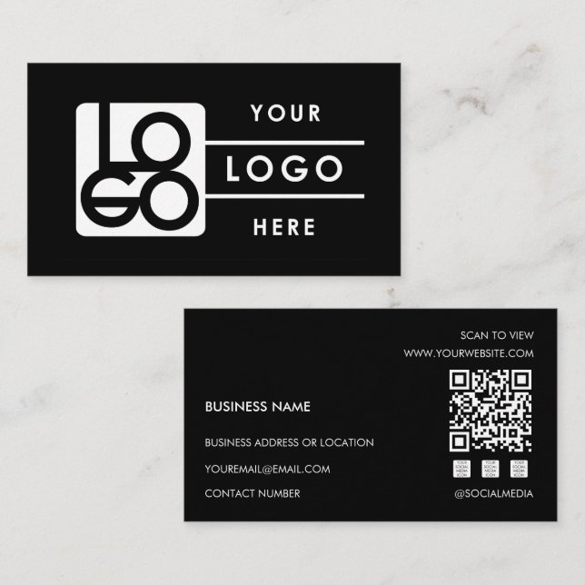 Carte De Visite Add Your Custom Logo Rectangle Professional Black (Devant / Derrière)
