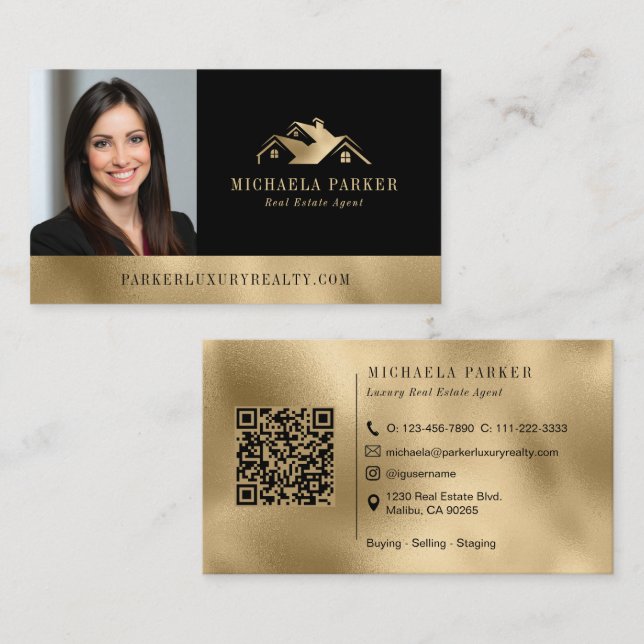 Carte De Visite Add Your Logo Photo Luxury Real Estate Agent  (Devant / Derrière)