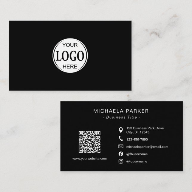 Carte De Visite Add Your Logo Professional Minimalist Black  (Devant / Derrière)