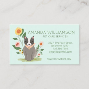 Carte De Visite Adorable Chat Floral Services de soins pour animau