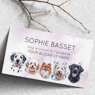 Carte De Visite Adorable chien toilé aquarelle violet