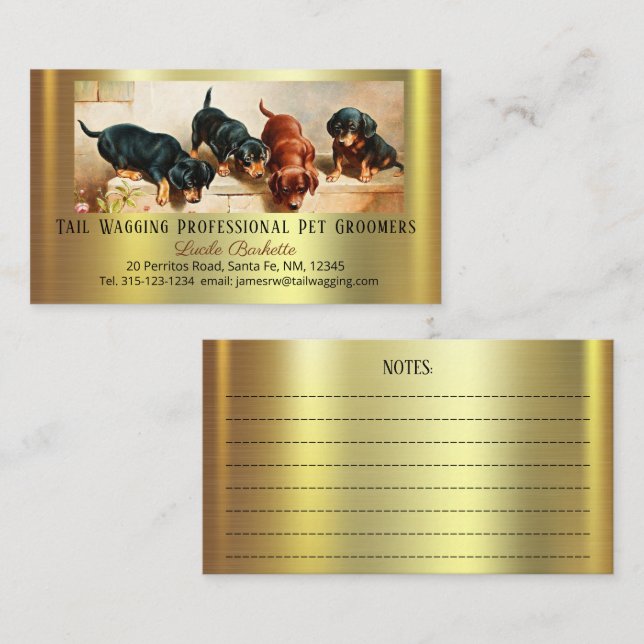 Carte De Visite Adorable Cute Dachshund Pup Pet Grooming Chic Gold (Devant / Derrière)