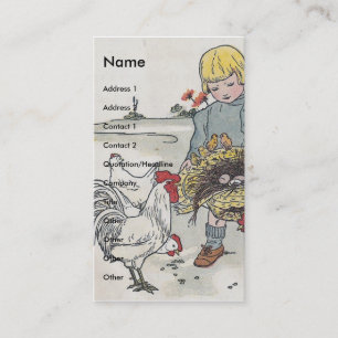 Carte De Visite Adorable fille Vintage aux poulets