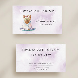 Carte De Visite Adorable Spa pour Chien Aquarelle Violet
