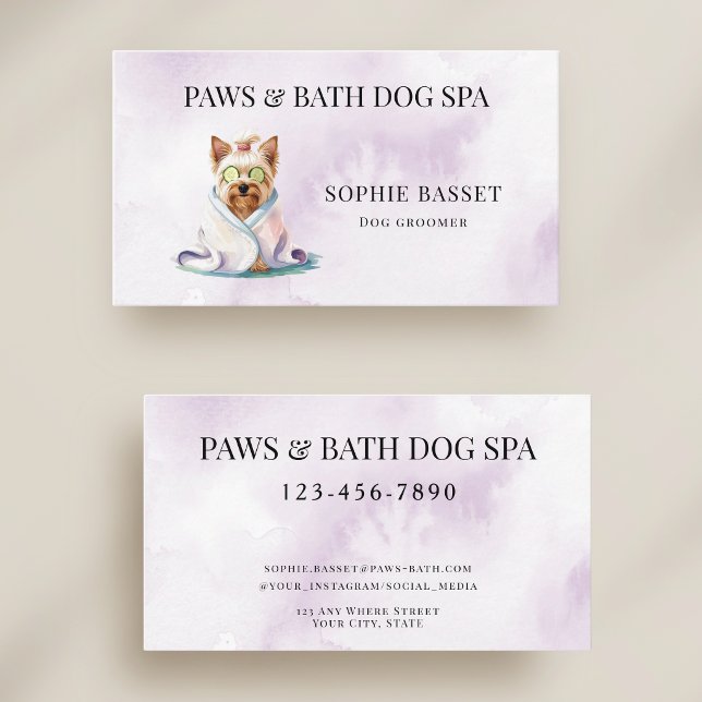 Carte De Visite Adorable Spa pour Chien Aquarelle Violet (Créateur téléchargé)