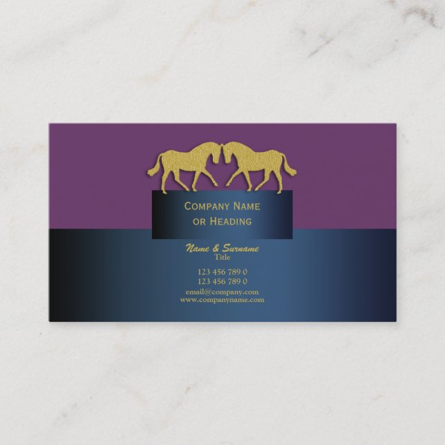 Carte De Visite Affaires de cheval lançant le pourpre bleu d'or (Devant)